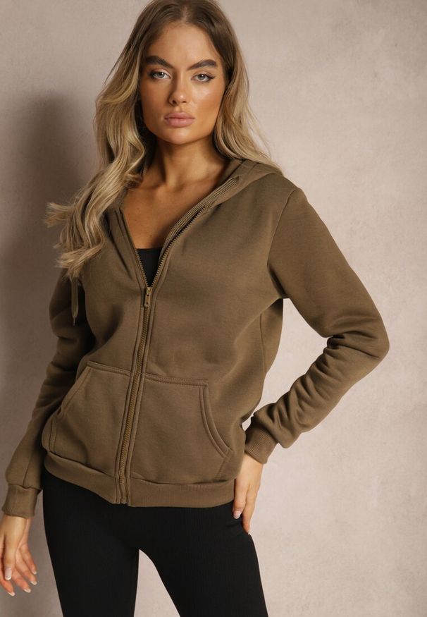 Renee - Ciemnozielona Bluza z Kapturem Harasphei. Okazja: na co dzień. Typ kołnierza: kaptur. Kolor: zielony. Materiał: jeans. Styl: klasyczny, casual