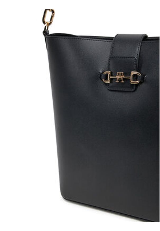 TOMMY HILFIGER - Tommy Hilfiger Torebka Heritage Leather Bucket AW0AW17396 Czarny. Kolor: czarny. Materiał: skórzane