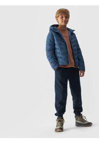 4f - 4F Kurtka puchowa z wypełnieniem syntetycznym chłopięca - niebieska 134 (8-9 lat). Okazja: na co dzień. Typ kołnierza: kaptur, kołnierzyk stójkowy. Kolor: niebieski. Materiał: syntetyk, puch. Długość: długie. Wzór: jodełka, gładki. Sezon: lato. Styl: sportowy, klasyczny, casual, elegancki #2