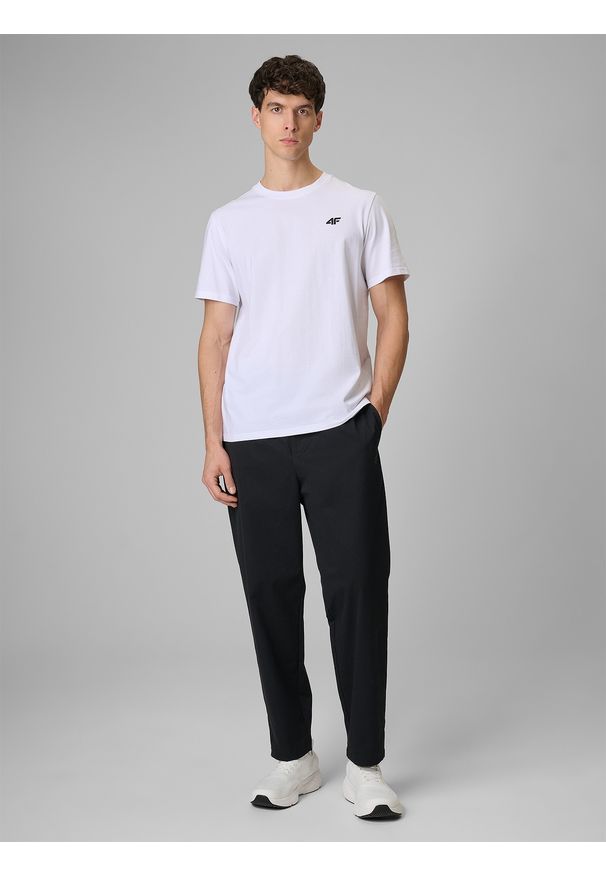 4f - 4F T-shirt regular gładki męski - biały XL. Okazja: na co dzień. Kolor: biały. Materiał: jeans, materiał. Wzór: gładki. Styl: casual, klasyczny