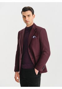 Pako Lorente - PAKO LORENTE – Bordowa marynarka z wełną i jedwabiem. Kolor: czerwony. Materiał: wełna, jedwab. Wzór: prążki #9