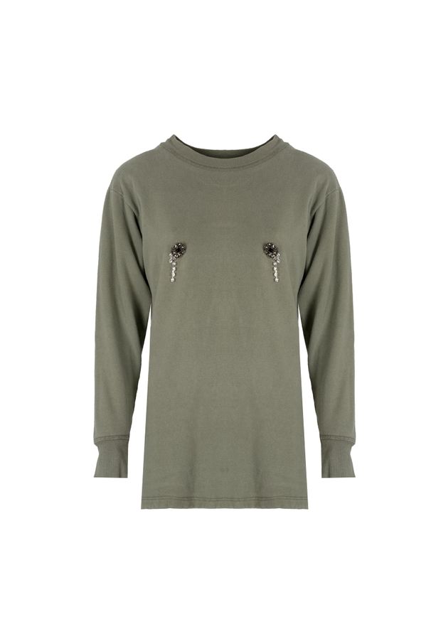 Pinko Bluza "Corona" | 1S100B Y7QQ | Kobieta | Wojskowa Zieleń. Okazja: na co dzień. Materiał: bawełna. Wzór: aplikacja. Styl: militarny