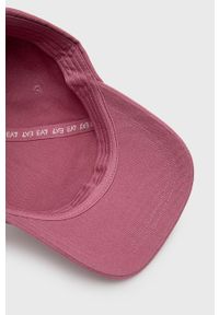 EA7 Emporio Armani czapka bawełniana kolor różowy z aplikacją. Kolor: różowy. Materiał: bawełna. Wzór: aplikacja
