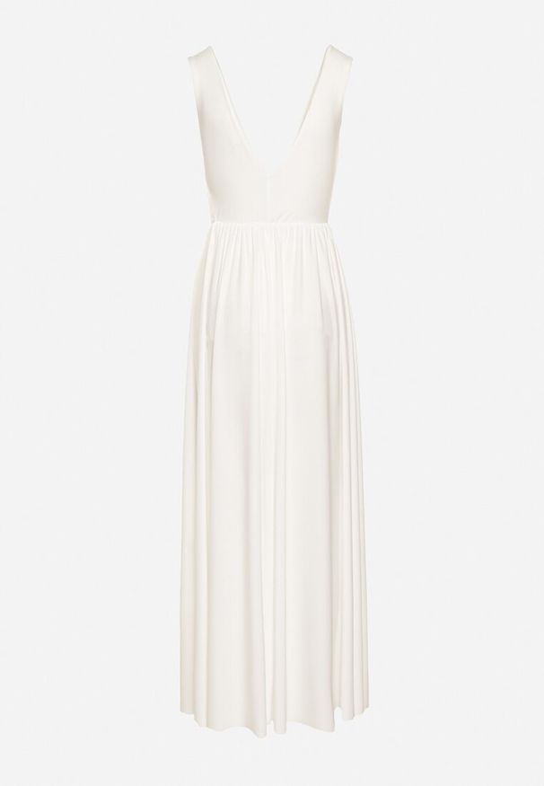 Born2be - Biała Koktajlowa Sukienka na Ramiączkach z Trójkątnym Dekoltem i Rozcięciem z Boku Nestarli. Okazja: na ślub cywilny, na wesele, na imprezę. Typ kołnierza: dekolt w kształcie V. Kolor: biały. Materiał: materiał. Długość rękawa: na ramiączkach. Sezon: lato. Styl: wizytowy