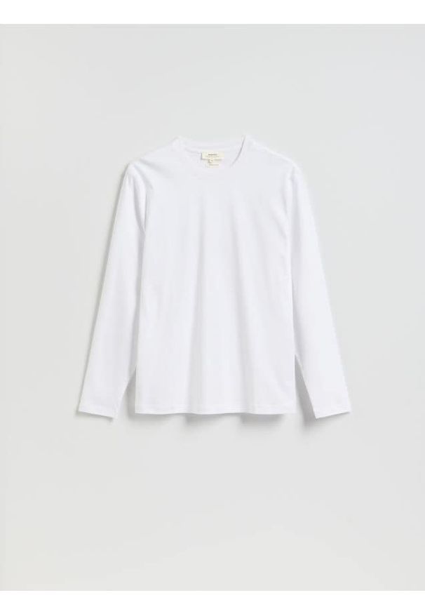 Reserved - Longsleeve z merceryzowanej bawełny - biały. Kolor: biały. Materiał: bawełna. Długość rękawa: długi rękaw