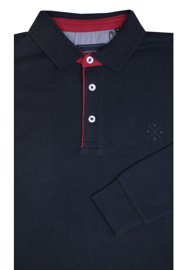 Koszulka Polo z Długim Rękawem - Pako Jeans - Granatowa. Okazja: na co dzień. Typ kołnierza: polo. Kolor: niebieski. Materiał: bawełna. Długość rękawa: długi rękaw. Długość: długie. Styl: casual