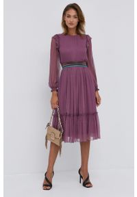 Nissa - NISSA - Sukienka. Kolor: fioletowy. Materiał: tkanina. Długość rękawa: długi rękaw. Wzór: gładki. Typ sukienki: rozkloszowane #2