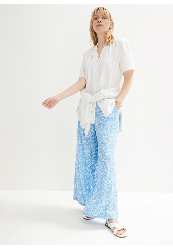 bonprix - Luźniejsza bluzka oversize z lekkiej mieszanki lnu. Kolor: biały. Materiał: len. Długość rękawa: krótki rękaw. Długość: krótkie
