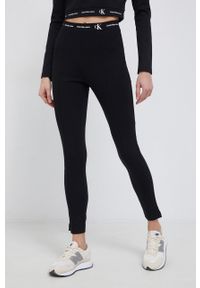 Calvin Klein Jeans Legginsy damskie kolor czarny gładkie. Stan: podwyższony. Kolor: czarny. Materiał: materiał, dzianina, wiskoza. Wzór: gładki