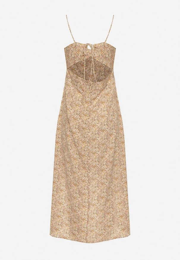 Born2be - Żółta Rozkloszowana Sukienka Ozdobiona Geometrycznym Wzorem Taelissa. Okazja: na co dzień. Kolor: żółty. Wzór: geometria, aplikacja. Sezon: wiosna, lato. Styl: casual, elegancki