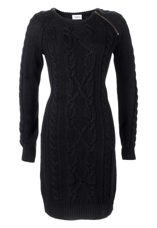 Sukienka dzianinowa z zamkiem bonprix czarny. Kolor: czarny. Materiał: materiał, dzianina, akryl. Długość rękawa: długi rękaw