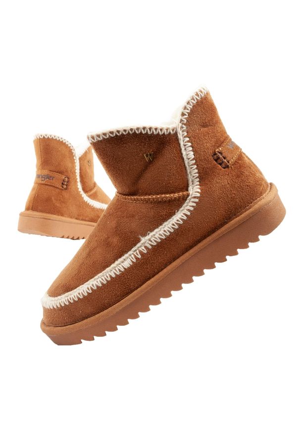 Buty zimowe botki za kostkę damskie Wrangler Elsa ocieplane. Wysokość cholewki: za kostkę. Kolor: beżowy. Materiał: jeans. Sezon: zima