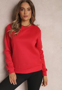 Renee - Czerwona Bluza Diyo. Kolor: czerwony. Materiał: jeans, polar, materiał. Długość rękawa: długi rękaw. Długość: długie. Wzór: jednolity, prążki. Sezon: jesień, zima. Styl: klasyczny