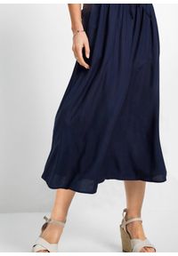 bonprix - Spódnica maxi z wiskozy z wygodnym ściągaczem w talii z wiązanym paskiem. Kolor: niebieski. Materiał: wiskoza. Wzór: nadruk. Styl: elegancki