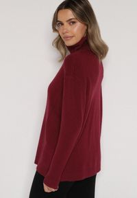 Born2be - Bordowy Sweter z Golfem i Dodatkiem Kaszmiru Rorizia. Okazja: na co dzień, do pracy. Typ kołnierza: golf. Kolor: czerwony. Długość: długie. Wzór: aplikacja. Materiał: kaszmir. Długość rękawa: długi rękaw. Sezon: zima, jesień. Styl: klasyczny, casual #3