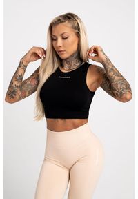 GYM GLAMOUR - Top fitness damski Gym Glamour wiązany. Kolor: czarny. Sport: fitness