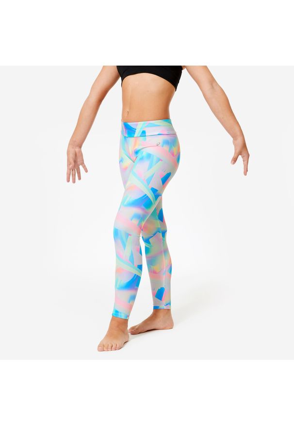 DOMYOS - Legginsy do gimnastyki dla dzieci Domyos. Okazja: na uczelnię. Stan: podwyższony. Kolor: biały. Materiał: materiał, elastan, poliester. Styl: sportowy, elegancki