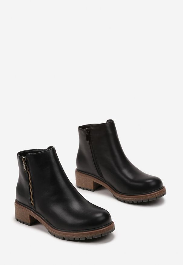 Born2be - Czarne Botki za Kostkę z Ozdobnym Suwakiem Gevira. Okazja: na co dzień. Wysokość cholewki: za kostkę. Kolor: czarny. Styl: casual