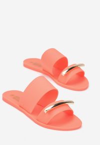 Born2be - Pomarańczowe Klapki na Elastycznej Podeszwie z Metalową Ozdobą Cosmey. Kolor: pomarańczowy. Wzór: aplikacja #5