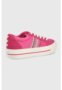 Desigual buty kolor różowy. Nosek buta: okrągły. Zapięcie: sznurówki. Kolor: różowy. Materiał: guma. Obcas: na platformie