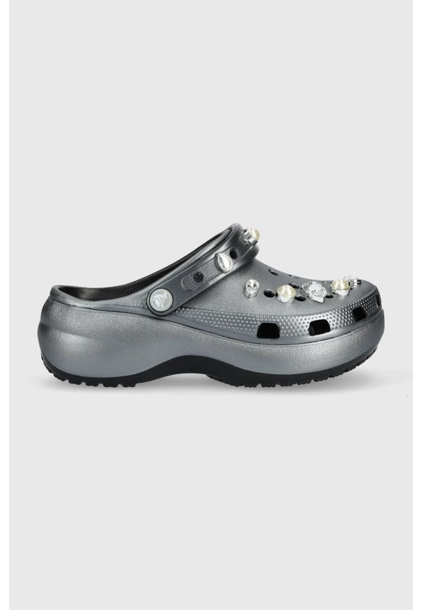 Crocs klapki Classic Platform Crystals Pearls Clog damskie kolor czarny na platformie 208342. Kolor: czarny. Obcas: na platformie