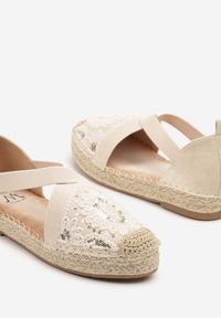 Born2be - Beżowe Espadryle Boho z Haftem Elastycznymi Paskami i Plecionką Iloriva. Okazja: na co dzień. Zapięcie: pasek. Kolor: beżowy. Materiał: koronka. Wzór: haft. Styl: boho