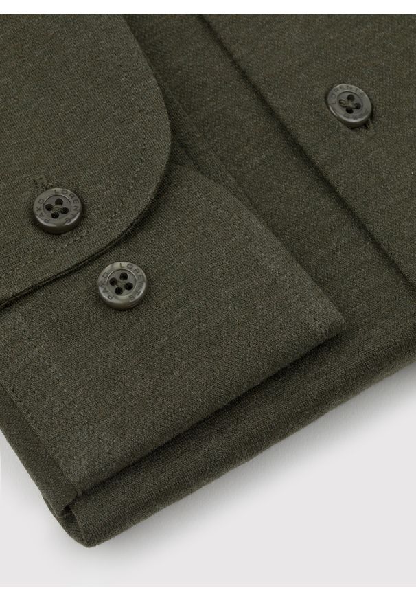 Pako Lorente - PAKO LORENTE – Ciemna zielona bawełniana koszula męska. Kolor: niebieski, brązowy, zielony. Materiał: bawełna. Długość rękawa: długi rękaw. Długość: długie. Wzór: gładki