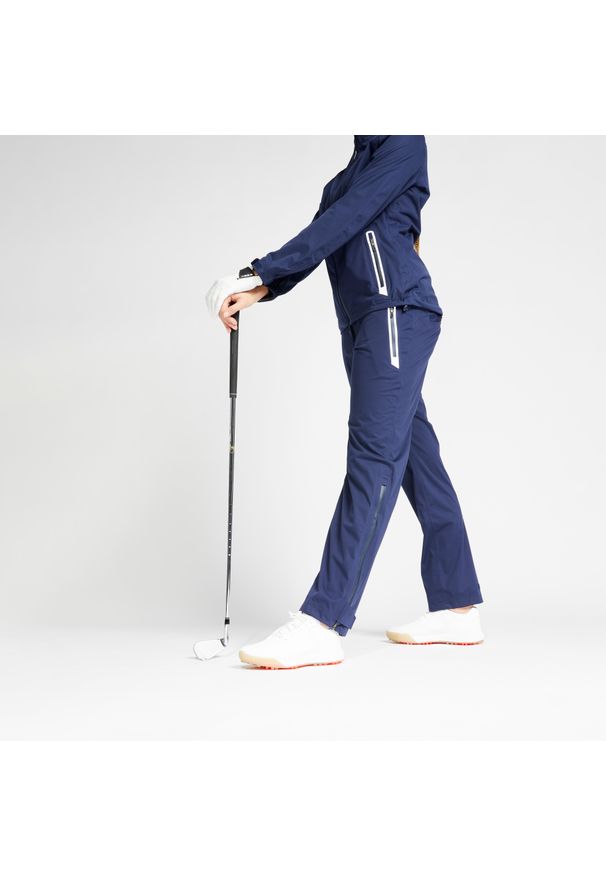 INESIS - Wodoodporne spodnie do golfa RW500 damskie. Kolor: niebieski. Materiał: poliester, materiał. Sport: golf