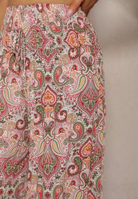 Renee - Różowo-Zielone Spodnie z Rozszerzanymi Nogawkami z Wiskozy High Waist z Gumką w Talii Nasie. Stan: podwyższony. Kolor: różowy. Materiał: wiskoza. Długość: długie. Styl: klasyczny, elegancki