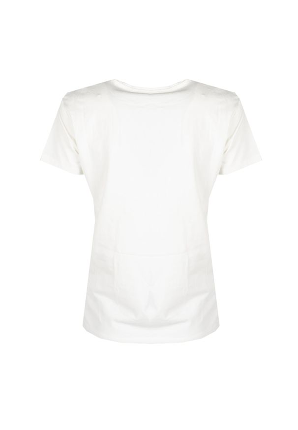 John Richmond T-shirt | HWP25045TS | Kobieta | Biały. Okazja: na co dzień. Typ kołnierza: dekolt w serek. Kolor: biały. Materiał: bawełna, elastan. Wzór: nadruk. Styl: elegancki, casual