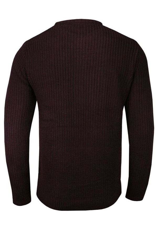 Brave Soul - Sweter Burgundowy Okrągły Dekolt, Dziergany, U-neck -BRAVE SOUL- Męski. Okazja: na co dzień, na spotkanie biznesowe, do pracy. Kolor: czerwony. Materiał: dziergany, akryl. Styl: biznesowy, elegancki, casual