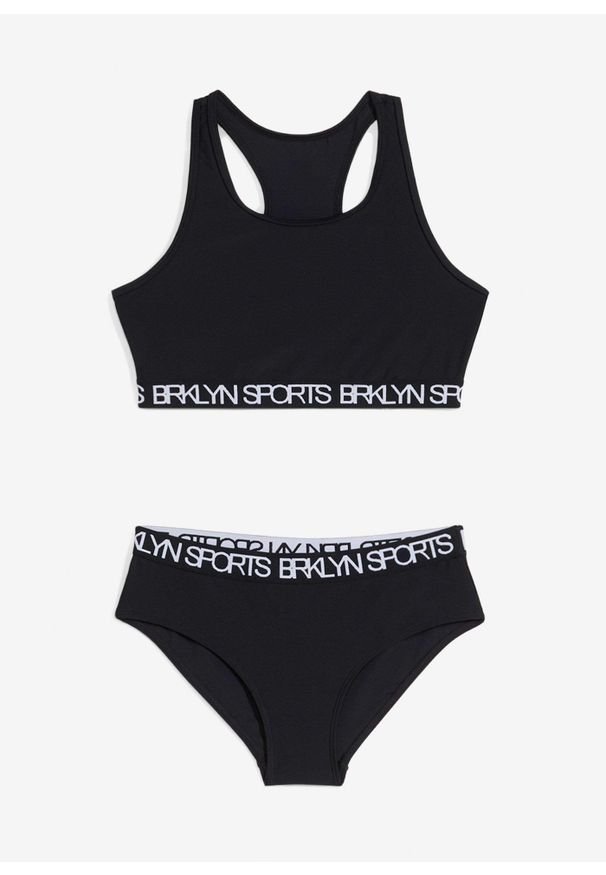 bonprix - Bikini sportowe z tyłem typu bokserka (2 części). Kolor: czarny