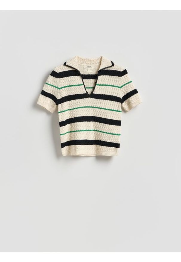 Reserved - Sweter polo - wielobarwny. Typ kołnierza: polo. Materiał: dzianina