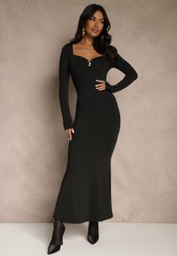 Renee - Czarna Sukienka Koktajlowa z Wiskozą i Metaliczną Klamrą przy Dekolcie Refire. Okazja: na imprezę. Kolor: czarny. Materiał: wiskoza. Styl: wizytowy. Długość: maxi #4