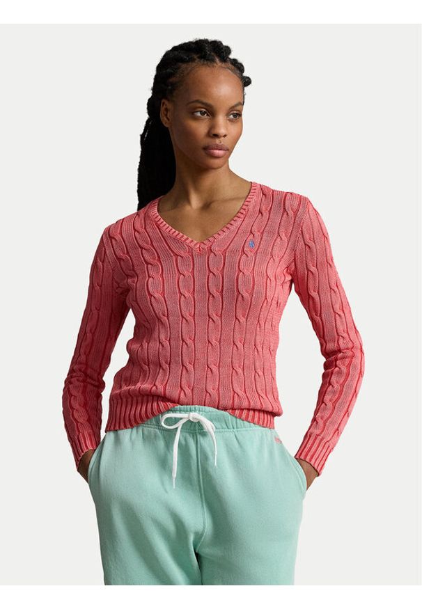 Polo Ralph Lauren Sweter 211935305001 Różowy Slim Fit. Typ kołnierza: polo. Kolor: różowy. Materiał: bawełna