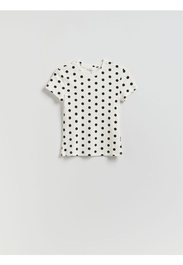 Reserved - T-shirt w groszki - wielobarwny. Materiał: dzianina, bawełna. Wzór: grochy