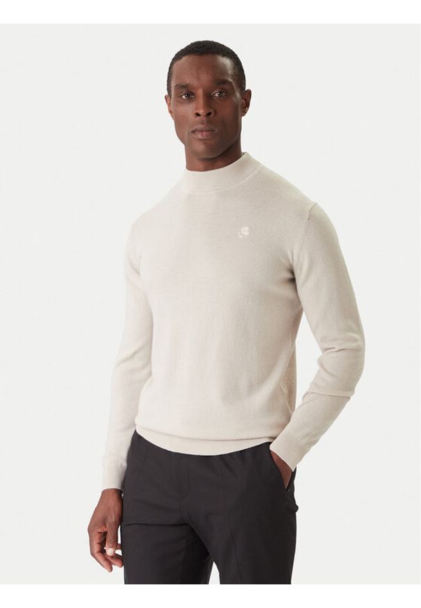 Karl Lagerfeld - KARL LAGERFELD Golf 655002 554399 Beżowy Slim Fit. Typ kołnierza: golf. Kolor: beżowy. Materiał: wełna