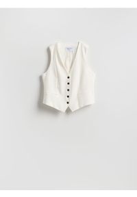 Reserved - Garniturowa kamizelka z wiskozą - biały. Kolor: biały. Materiał: wiskoza