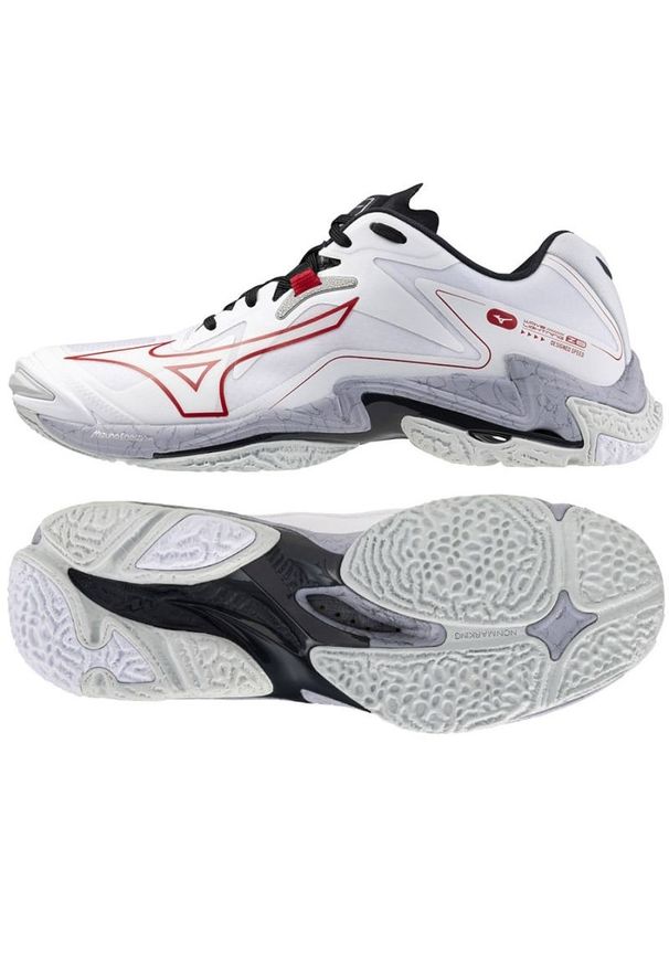 Buty Mizuno Wave Lightning Z8 V1GA240096 białe. Kolor: biały. Materiał: syntetyk, materiał. Szerokość cholewki: normalna. Model: Mizuno Wave. Sport: siatkówka