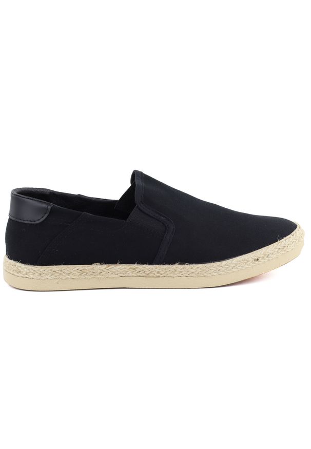 Espadryle męskie slip on czarne Unisoft 7037. Zapięcie: bez zapięcia. Kolor: czarny. Materiał: tkanina