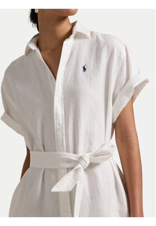 Polo Ralph Lauren Sukienka koszulowa 211959912002 Biały Regular Fit. Typ kołnierza: polo. Kolor: biały. Materiał: len. Typ sukienki: koszulowe