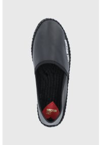 Love Moschino Espadryle skórzane kolor czarny na platformie. Nosek buta: okrągły. Kolor: czarny. Materiał: skóra. Wzór: gładki. Obcas: na platformie