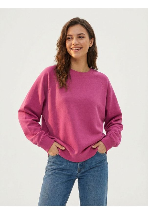 Sinsay - Bluza crewneck basic - różowy. Kolor: różowy