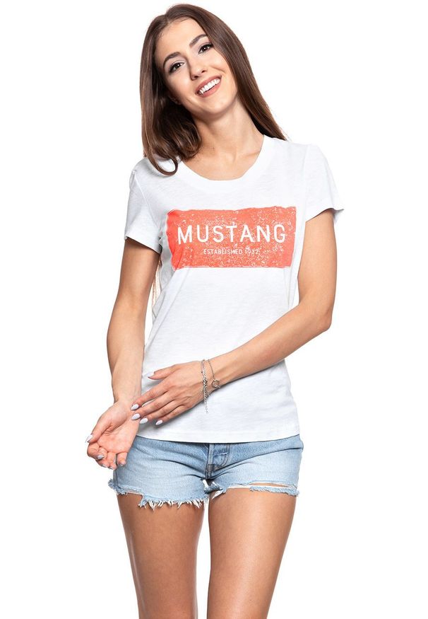Mustang - MUSTANG T SHIRT DAMSKI Alexia C Logo 1009482 2045. Wzór: nadruk