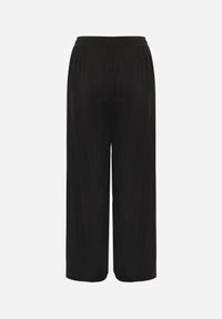 Renee - Czarne Teksturowane Spodnie High Waist Wide Leg z Ozdobnym Guzikiem Aviane. Okazja: na co dzień. Stan: podwyższony. Kolor: czarny. Materiał: tkanina. Długość: krótkie. Styl: casual #6