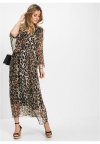 bonprix - Sukienka maxi w panterkę. Kolor: beżowy. Materiał: szyfon. Wzór: motyw zwierzęcy. Styl: klasyczny, elegancki. Długość: maxi #2