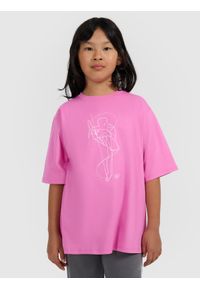 4f - 4F T-shirt oversize z nadrukiem dziewczęcy - różowy 140 (9-10 lat). Kolor: różowy. Materiał: skóra. Wzór: nadruk. Sezon: lato #1
