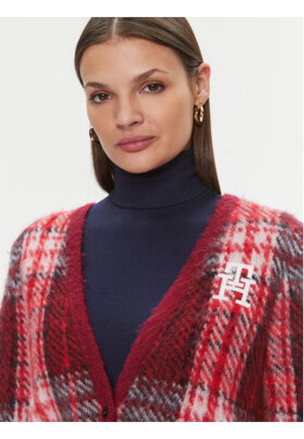 TOMMY HILFIGER - Tommy Hilfiger Kardigan Tartan WW0WW40129 Czerwony Regular Fit. Kolor: czerwony. Materiał: syntetyk