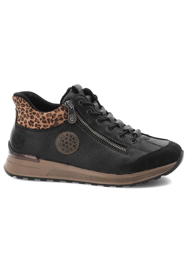 Czarne Sneakersy Rieker Ocieplane Obuwie Damskie. Okazja: na co dzień. Zapięcie: zamek. Kolor: czarny. Materiał: skóra ekologiczna. Styl: casual, klasyczny, sportowy
