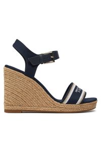 TOMMY HILFIGER - Tommy Hilfiger Espadryle Mono Webbing High Wedge Sandal FW0FW08046 Granatowy. Kolor: niebieski. Materiał: materiał